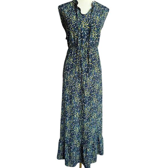 CzYinXian Dresses & Skirts - CzYinXian Blue Floral Maxi Dress Sleeveless Ruffle Hem Size 2XL
